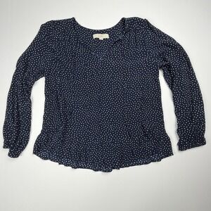 LOFT Navy Polka Dot Long Sleeve Blouse Size Medium Women's